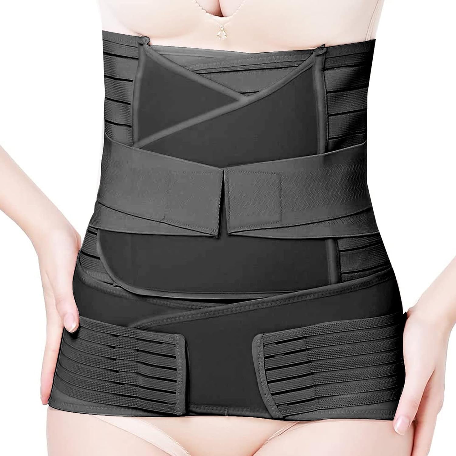 Postpartum Recovery Belt 3 in 1 Support Body Shaper for Waist Belly Pelvis Band, Black L