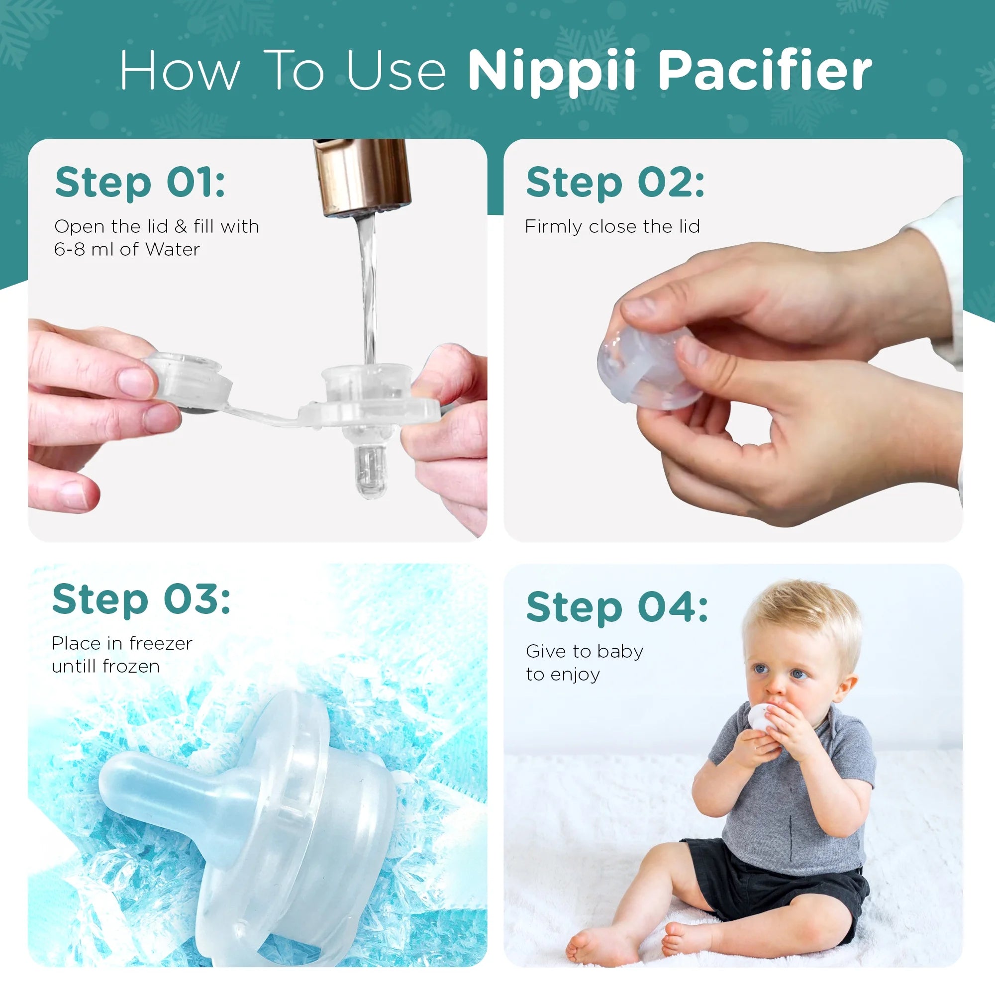 Freezable Orthodontic Pacifier, Cold Teething Relief, Cooling Silicone Pacifier Teether Toy Baby 0-9Mo 1Pc