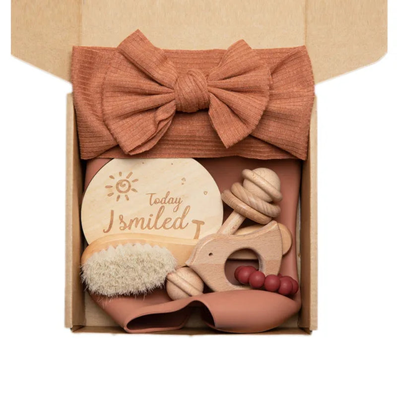 Baby Towel Bath Set Gift Box Cotton Blankets Newborn Milestone Cards Wooden Ring Rabbit Rattle Infant Brush for Baby Birth Gift