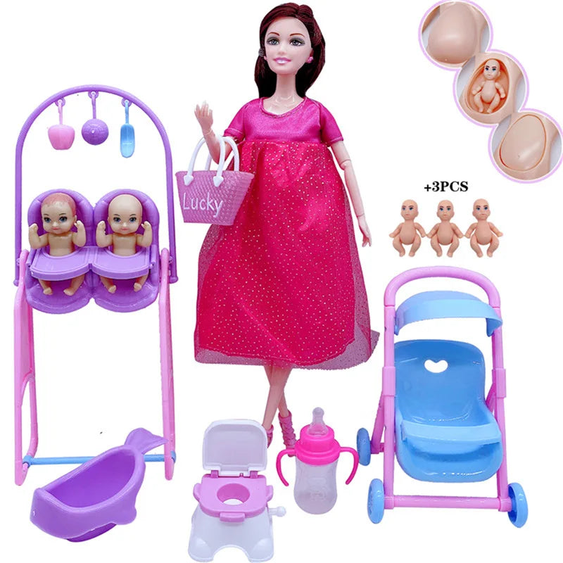 Newest Handmade Doll Accessories Baby Dolls Pregnant Mom Lady for Girls Game Christmas Birthday Present Gift Kids Toy,No Box