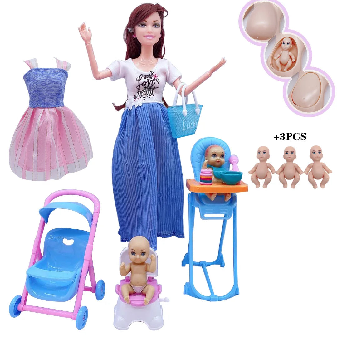 Newest Handmade Doll Accessories Baby Dolls Pregnant Mom Lady for Girls Game Christmas Birthday Present Gift Kids Toy,No Box