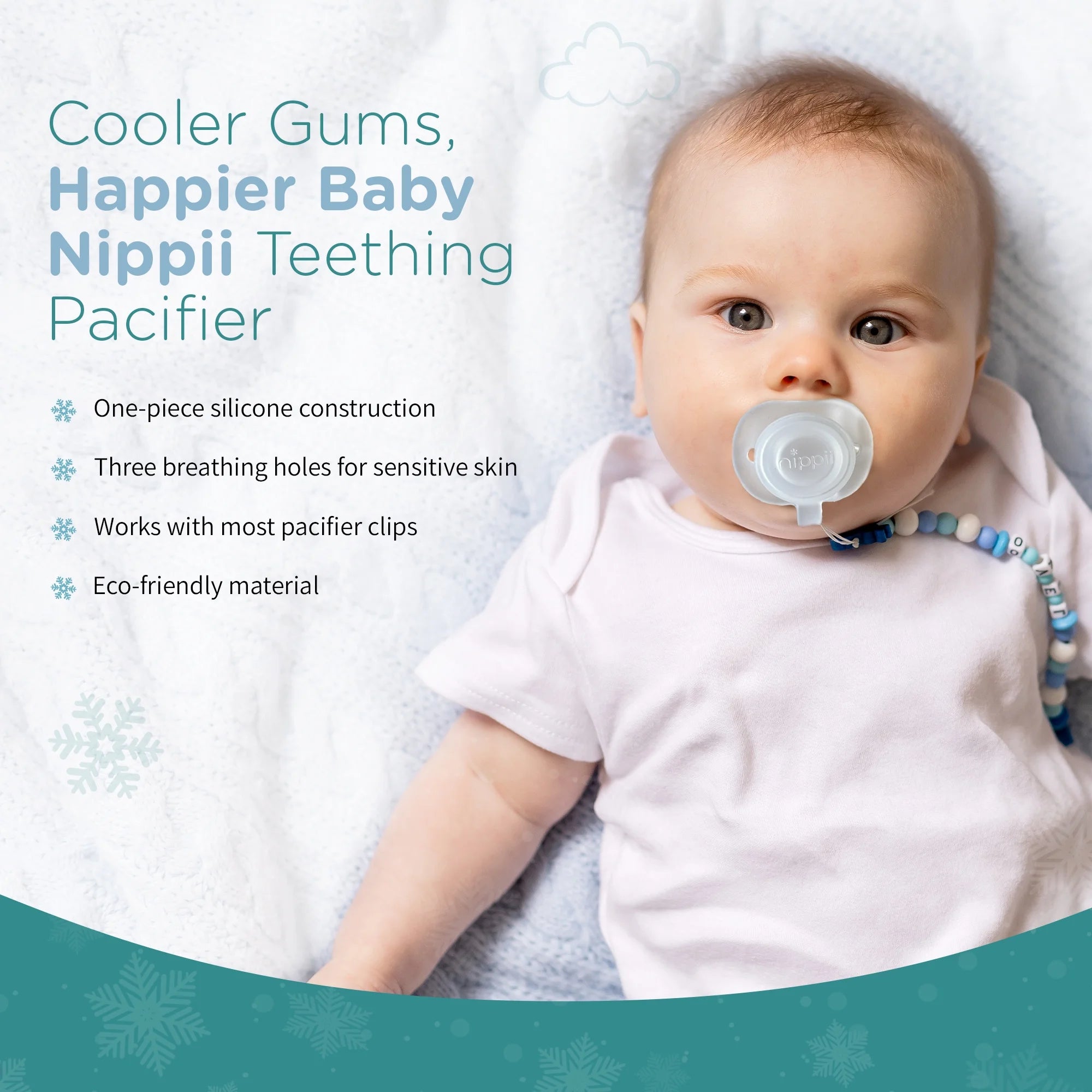Freezable Orthodontic Pacifier, Cold Teething Relief, Cooling Silicone Pacifier Teether Toy Baby 0-9Mo 1Pc