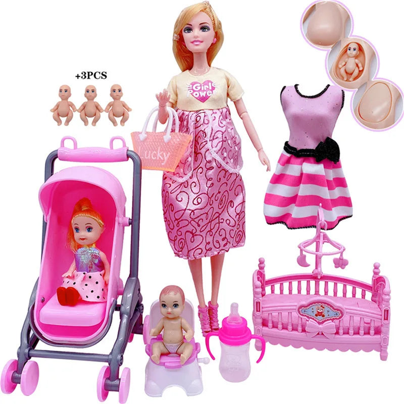 Newest Handmade Doll Accessories Baby Dolls Pregnant Mom Lady for Girls Game Christmas Birthday Present Gift Kids Toy,No Box