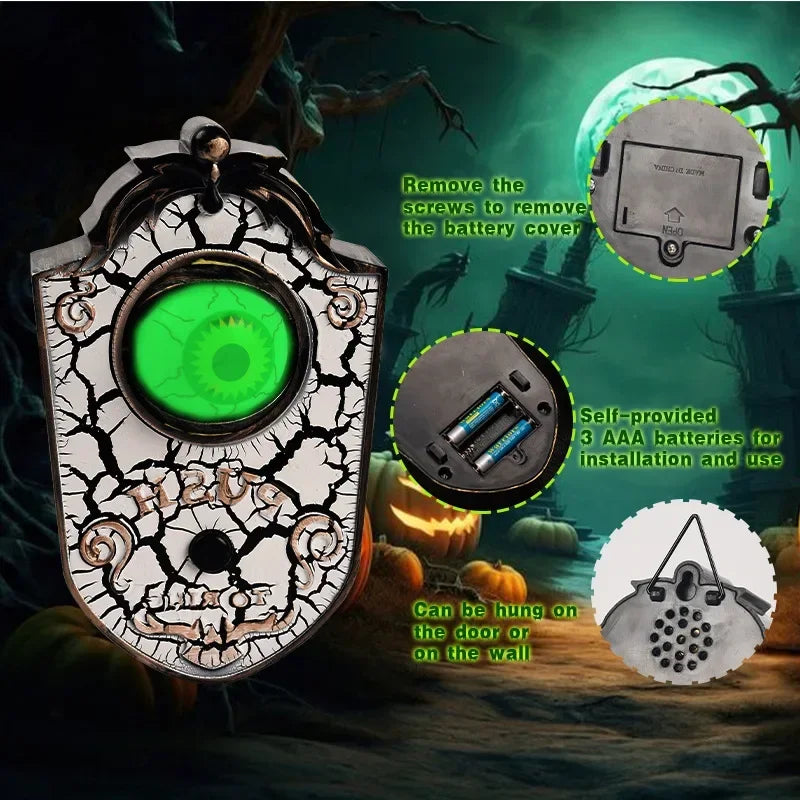 Halloween Scary Entryway Prop Frightening Talking Eyeball Cage Doorbell with Motion Sensor Eerie Sounds for Haunted Porch Setup
