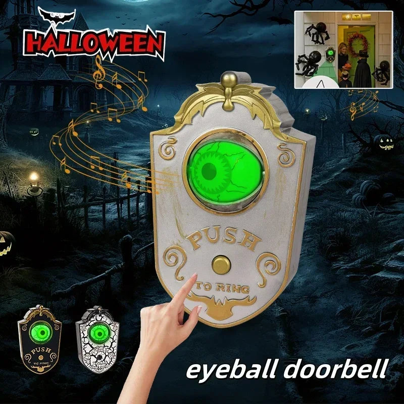 Halloween Scary Entryway Prop Frightening Talking Eyeball Cage Doorbell with Motion Sensor Eerie Sounds for Haunted Porch Setup