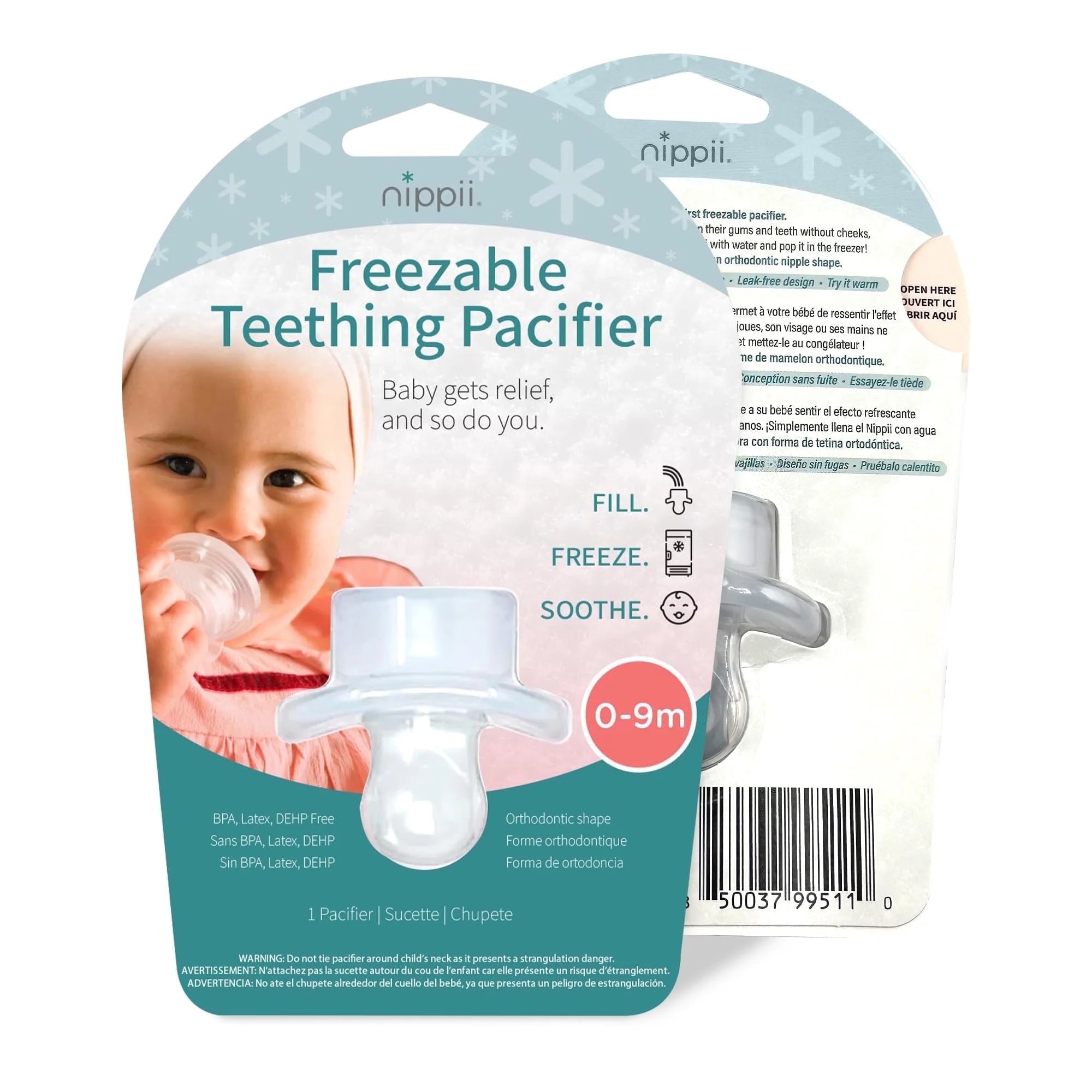 Freezable Orthodontic Pacifier, Cold Teething Relief, Cooling Silicone Pacifier Teether Toy Baby 0-9Mo 1Pc