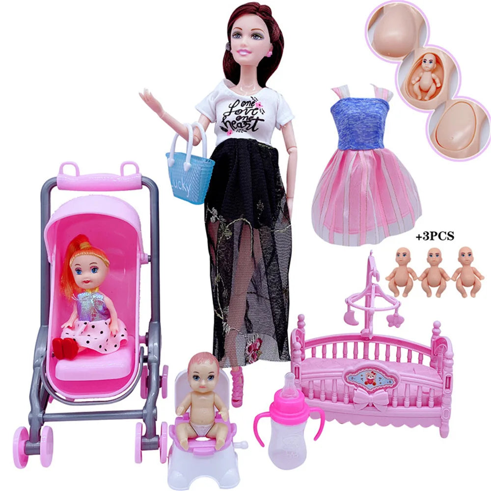 Newest Handmade Doll Accessories Baby Dolls Pregnant Mom Lady for Girls Game Christmas Birthday Present Gift Kids Toy,No Box