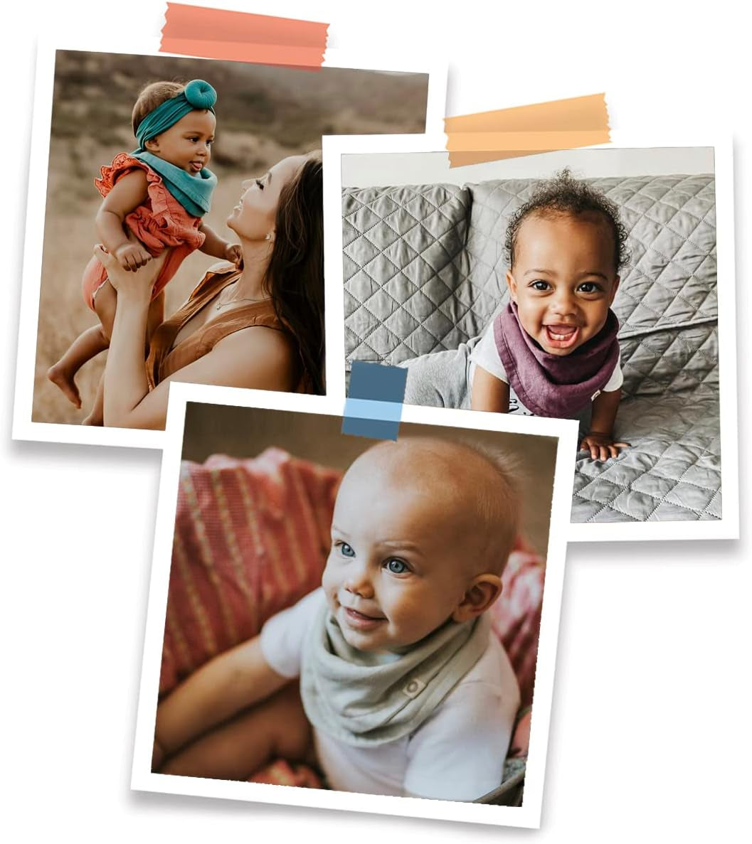 Indi - Fairtrade Organic Baby Bibs for Girls or Boys - Rounded, 4-Way Reversible, 8 Layer Muslin Drool Bibs