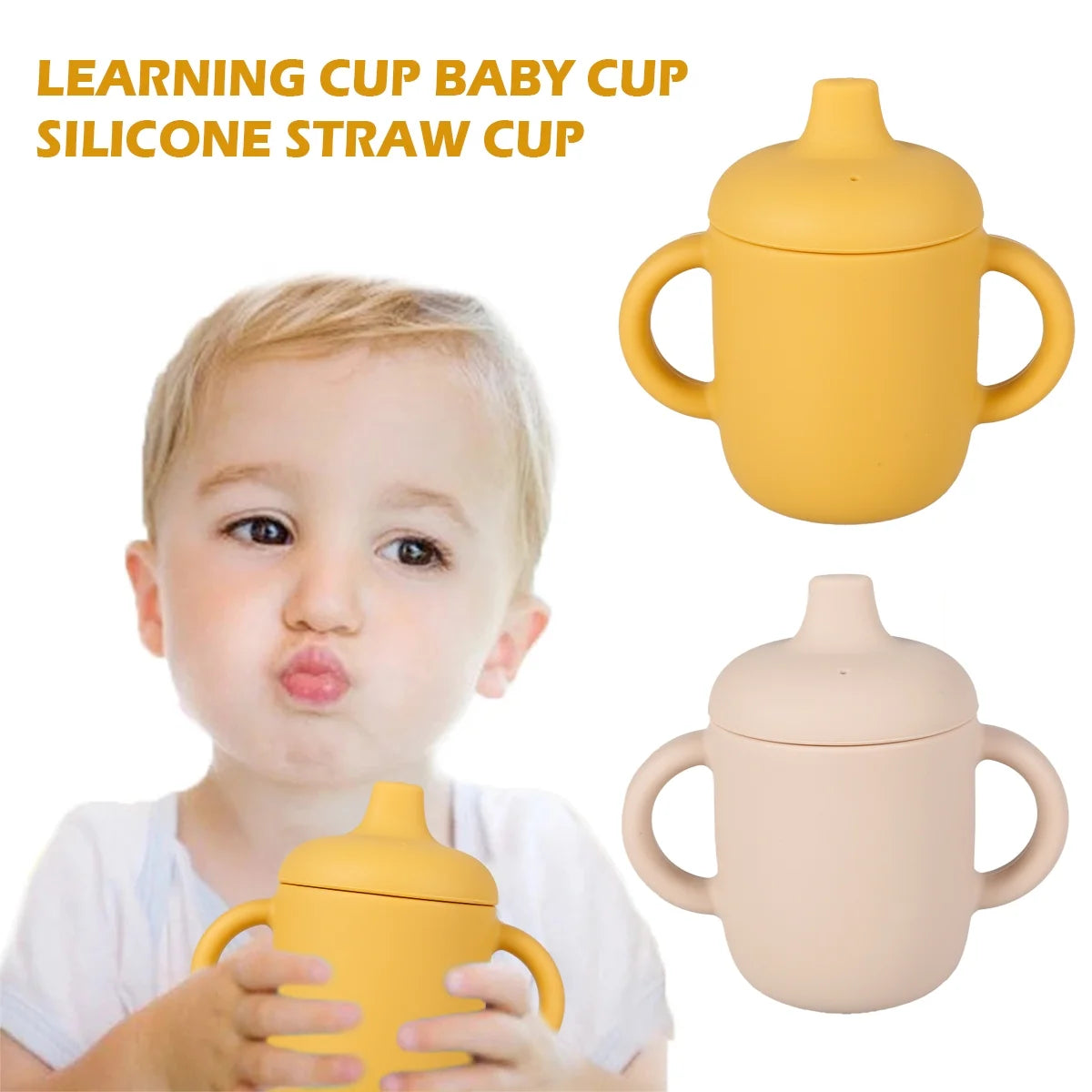 Silicone Sippy Cup Training for Baby 6 Months+ Soft with Straw Spill Proof Cups Toddlers Handles and Spout Lid Easy Grip,Toddler Training Cup with Handles