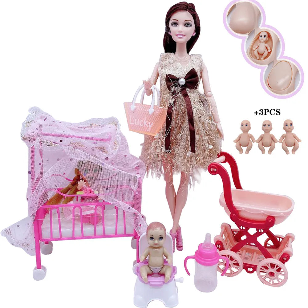 Newest Handmade Doll Accessories Baby Dolls Pregnant Mom Lady for Girls Game Christmas Birthday Present Gift Kids Toy,No Box