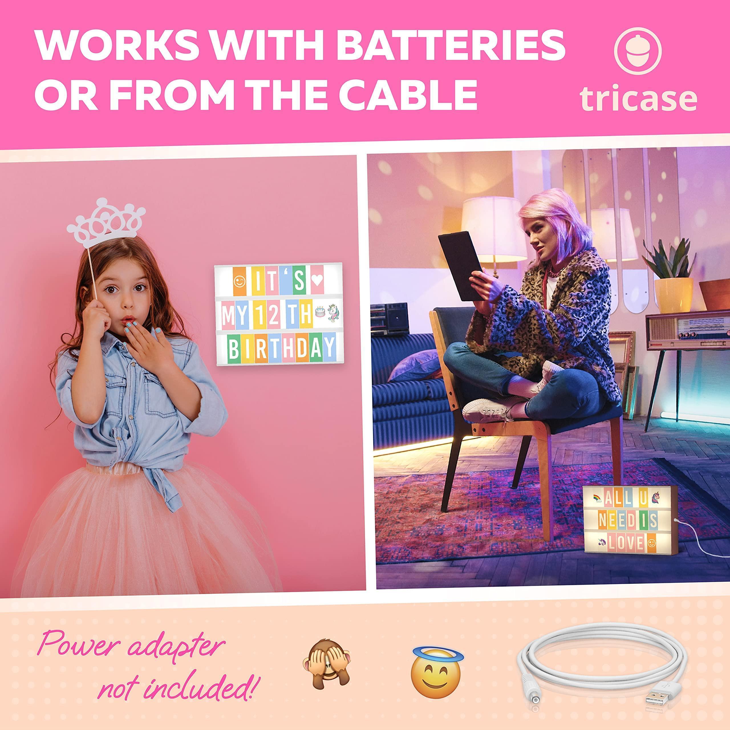 Pink Cinema Light Box with 312 Letters Emojis & 3 Markers Led Light Box for Girl