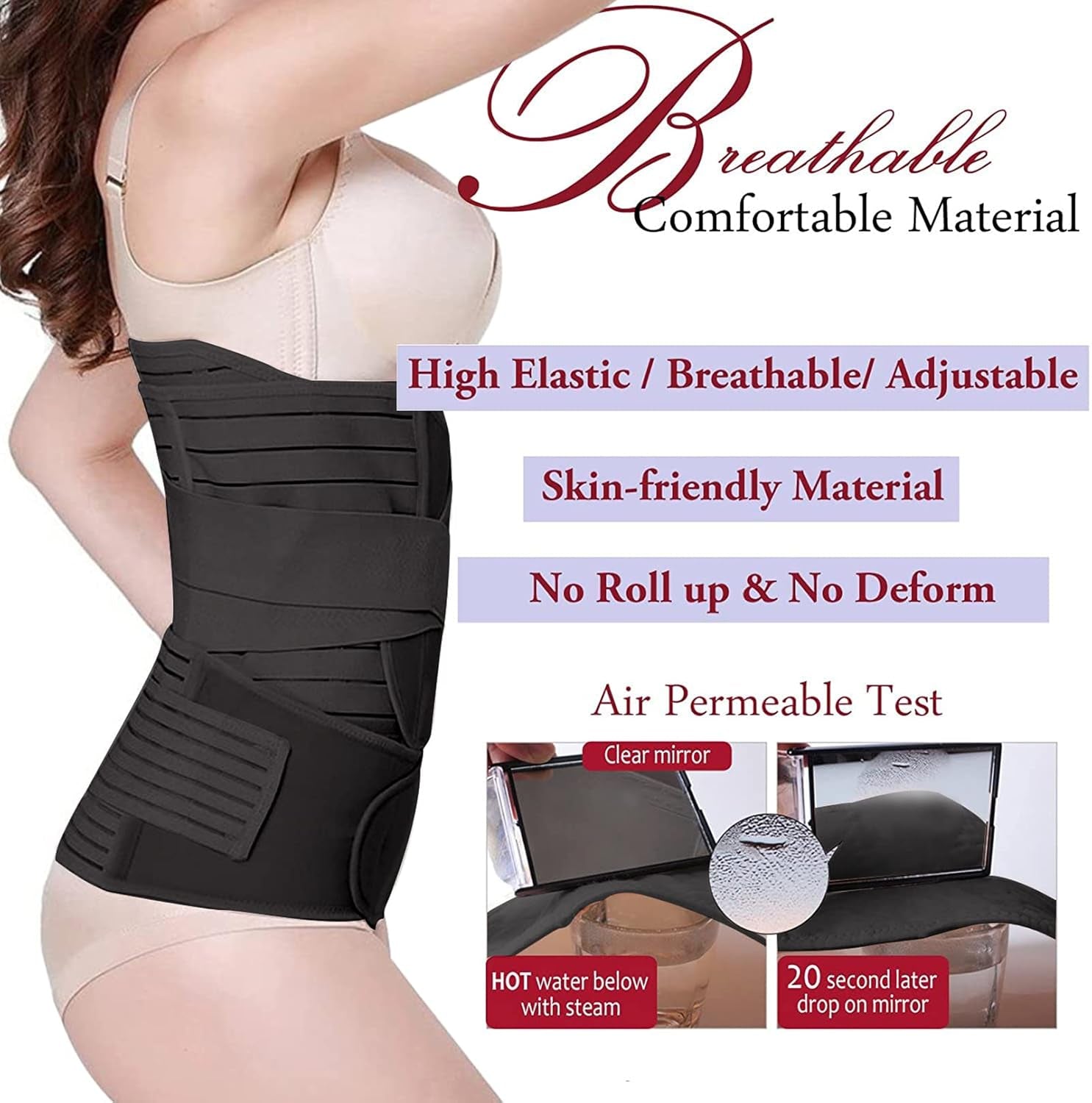Postpartum Recovery Belt 3 in 1 Support Body Shaper for Waist Belly Pelvis Band, Black L