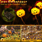 Halloween Decorations Outdoor 4 Pack Solar Lights, 24 LED Scary Pumpkin Swaying Firefly Lights with Spider & Bats for outside Garden Grave Cemetery Ghost Decor Party, Orange