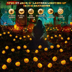 Halloween Decorations Outdoor 4 Pack Solar Lights, 24 LED Scary Pumpkin Swaying Firefly Lights with Spider & Bats for outside Garden Grave Cemetery Ghost Decor Party, Orange