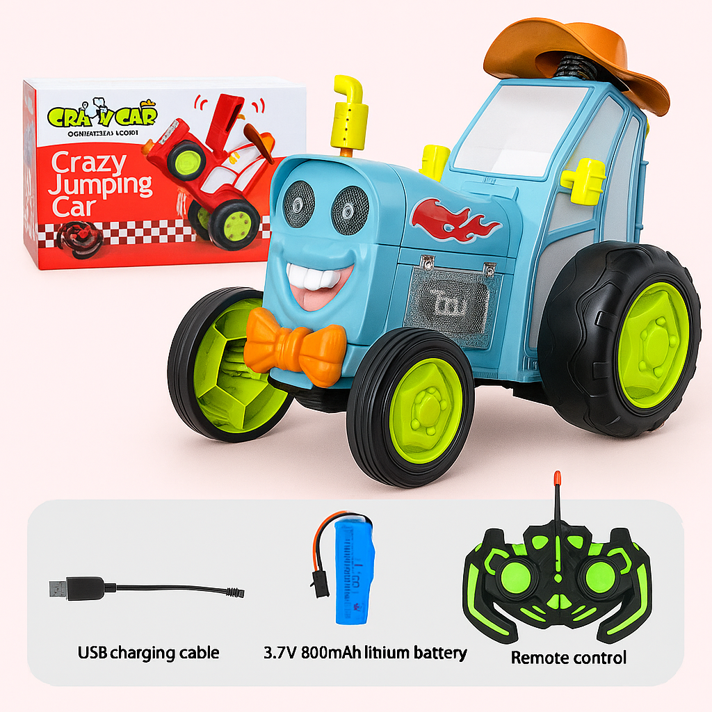 Crazy Jumping Stunt Car – Remote Control Toy with Lights & Music