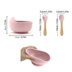 3Pcs Silicone Baby Feeding Bowl Set Baby Learning Dishes Suction Bowl Set Wood Spoon Fork Children Tableware Baby Stuff