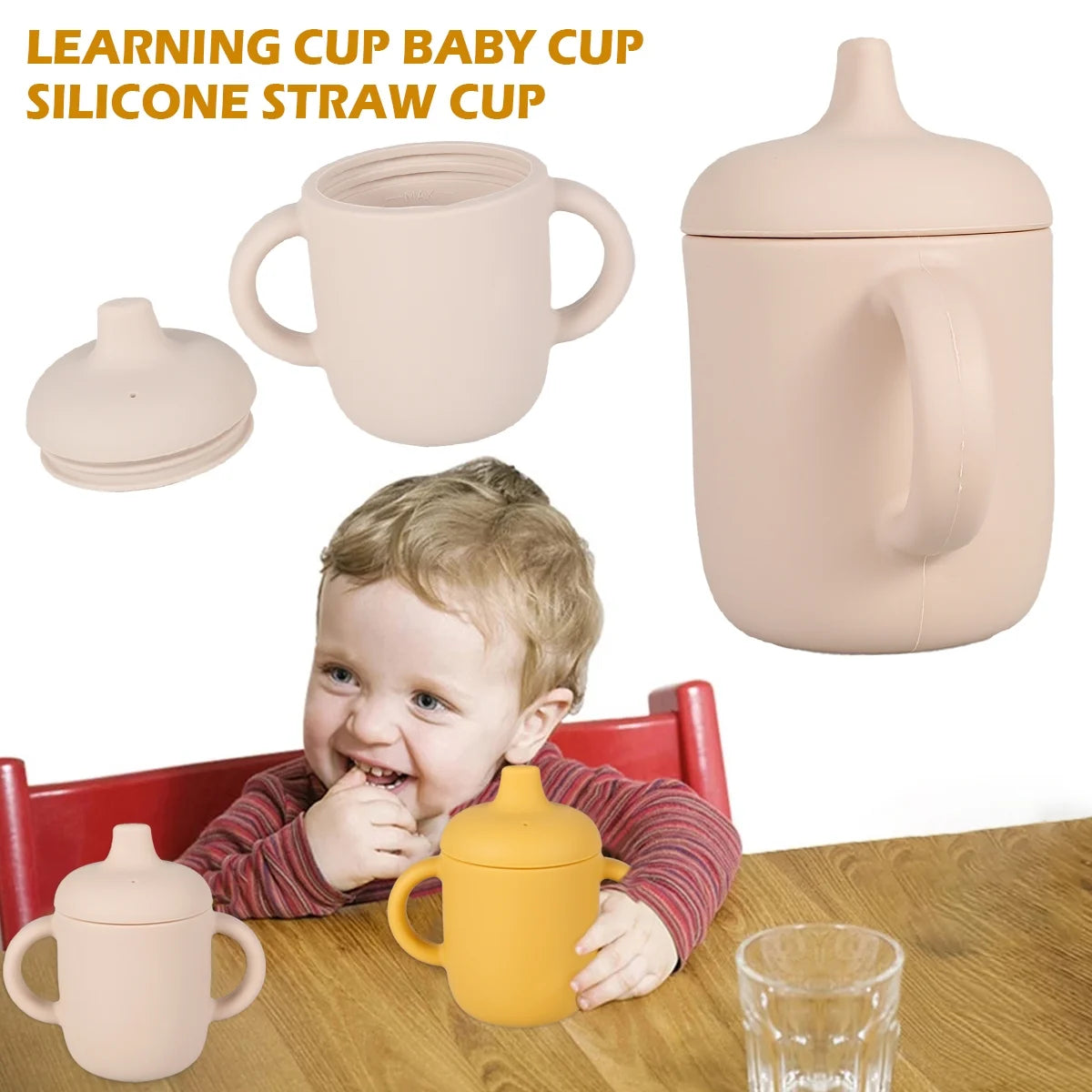 Silicone Sippy Cup Training for Baby 6 Months+ Soft with Straw Spill Proof Cups Toddlers Handles and Spout Lid Easy Grip,Toddler Training Cup with Handles