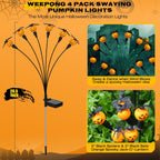 Halloween Decorations Outdoor 4 Pack Solar Lights, 24 LED Scary Pumpkin Swaying Firefly Lights with Spider & Bats for outside Garden Grave Cemetery Ghost Decor Party, Orange