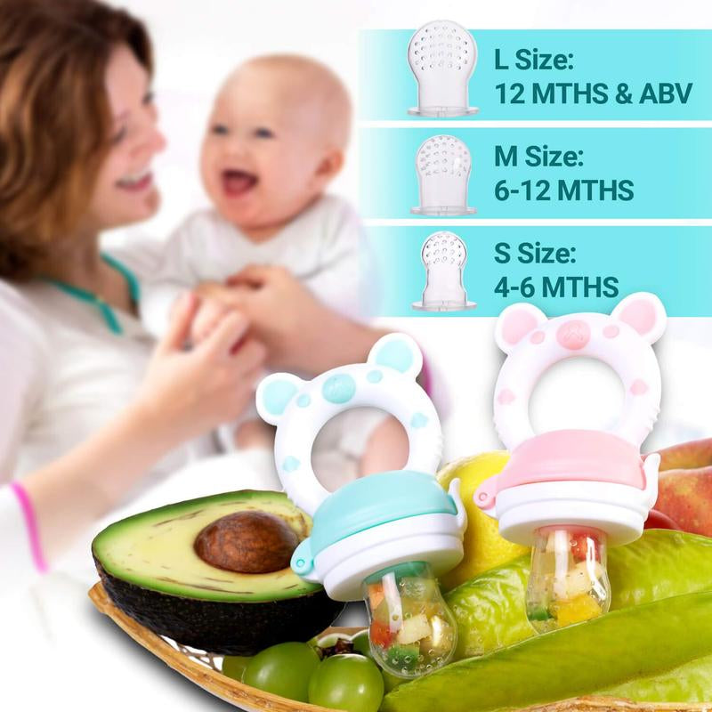 Baby Fruit Food Feeder Pacifier - Fresh Food Feeder, Infant Fruit Teething Teether Toy, 6 Pcs Silicone Pouches for Toddlers & Kids & Babies, 2-Pack