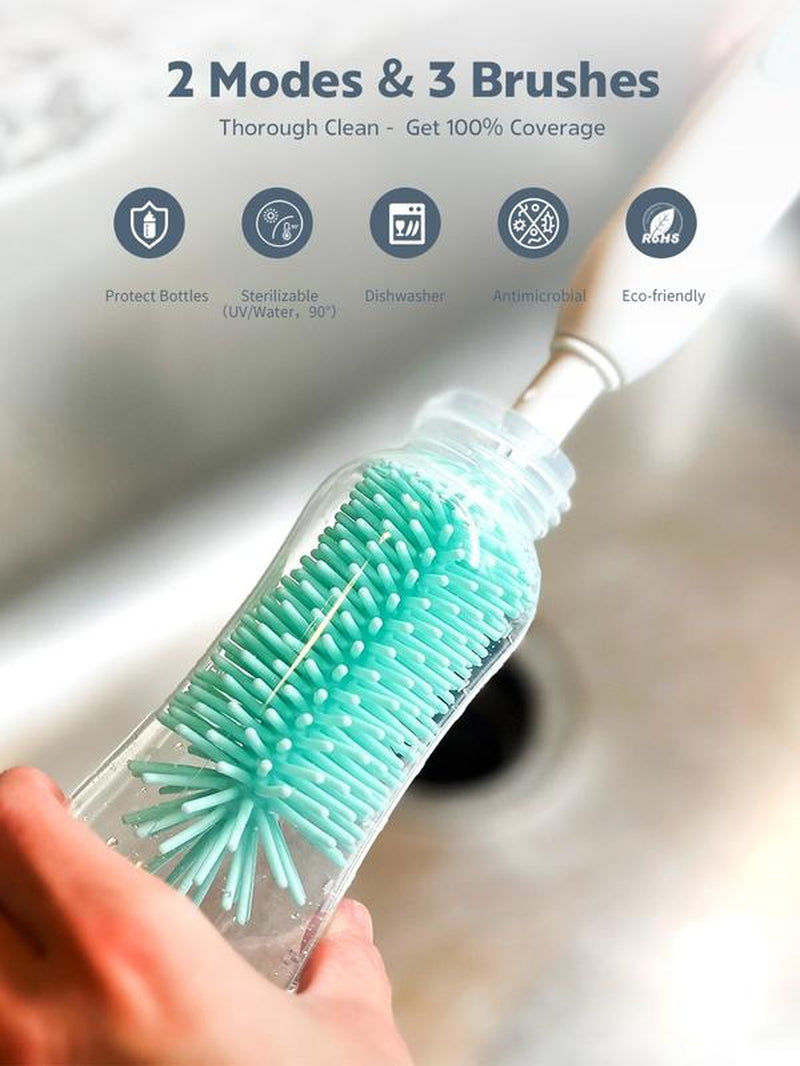 Mommed Electric Bottle Cleaning Brush, Baby Bottle Brush Cleaner Water Bottle Cleaning Kit, Nipple Brush Pacifier Cleaner Straw Cleaner Brush for Newborns,4 Packs Set
