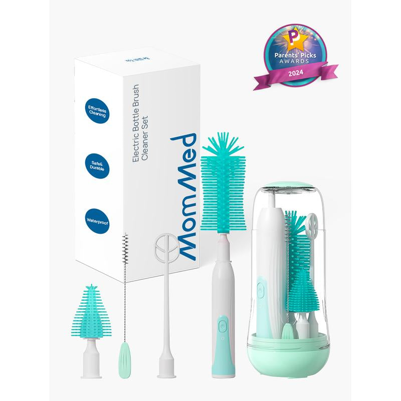 Mommed Electric Bottle Cleaning Brush, Baby Bottle Brush Cleaner Water Bottle Cleaning Kit, Nipple Brush Pacifier Cleaner Straw Cleaner Brush for Newborns,4 Packs Set