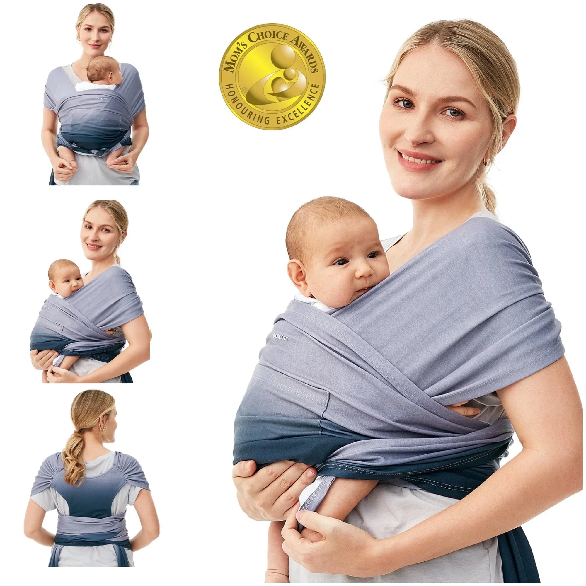 Baby Wrap Carrier Slings, Mom Cozy Infant Carrier Slings for Newborn up to 35 Lbs, Gradient Blue