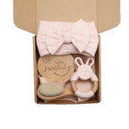 Newborn Bath Gift Set Double Sided Cotton Blanket Wooden Milestone Cards Gifts Box Wooden Crochet Rattle Brushs for Baby Shower