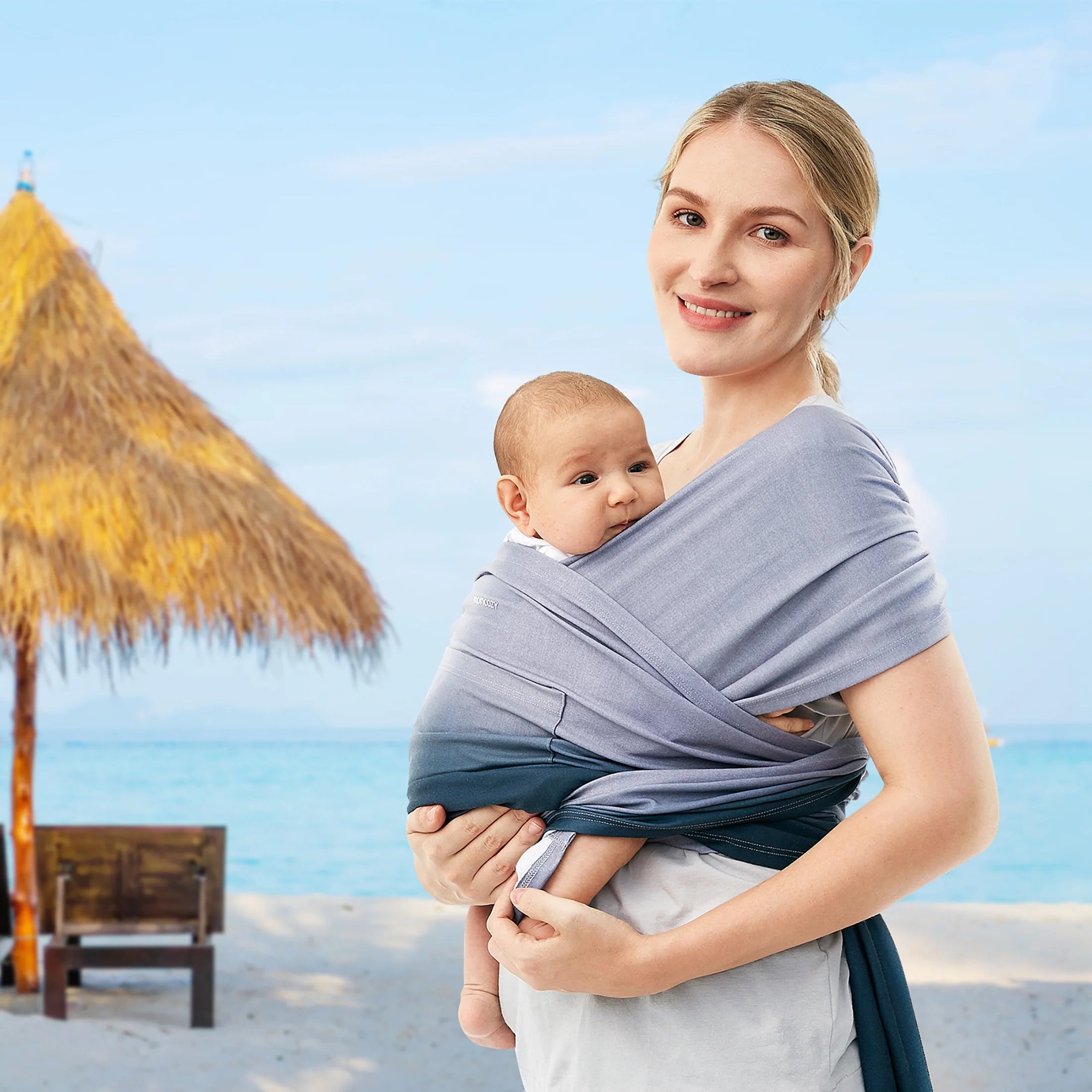 Baby Wrap Carrier Slings, Mom Cozy Infant Carrier Slings for Newborn up to 35 Lbs, Gradient Blue