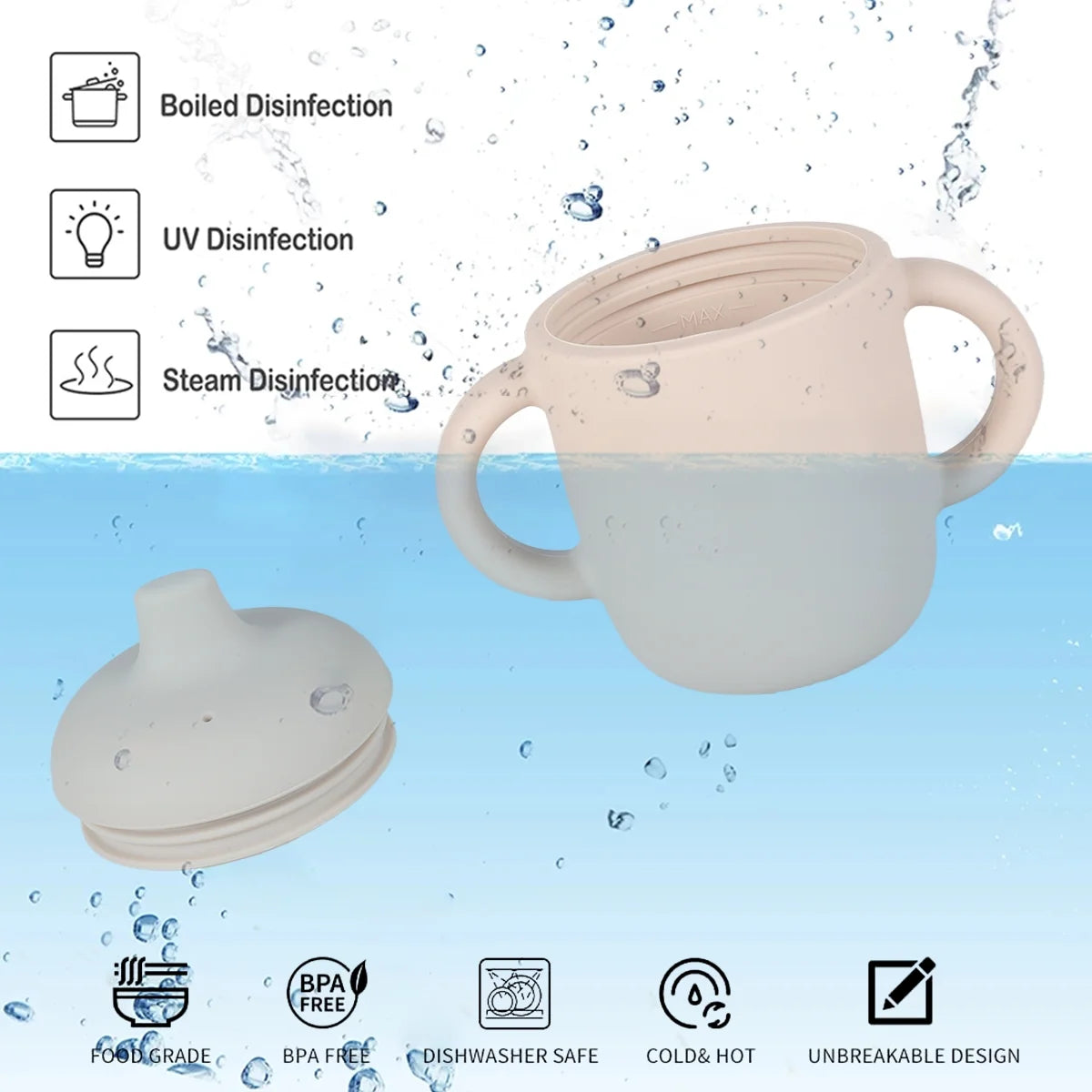 Silicone Sippy Cup Training for Baby 6 Months+ Soft with Straw Spill Proof Cups Toddlers Handles and Spout Lid Easy Grip,Toddler Training Cup with Handles