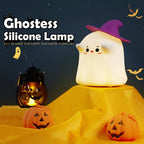 Halloween Pumpkin Night Light - Cute Soft Silicone Safe Lamp with Timing and Dimmable Features for Bedside Decor and Halloween Gifts Metal