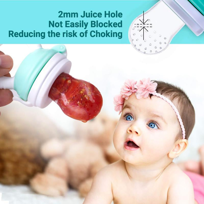 Baby Fruit Food Feeder Pacifier - Fresh Food Feeder, Infant Fruit Teething Teether Toy, 6 Pcs Silicone Pouches for Toddlers & Kids & Babies, 2-Pack
