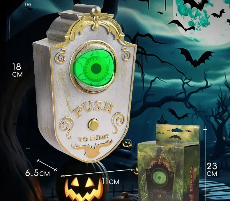 Halloween Scary Entryway Prop Frightening Talking Eyeball Cage Doorbell with Motion Sensor Eerie Sounds for Haunted Porch Setup