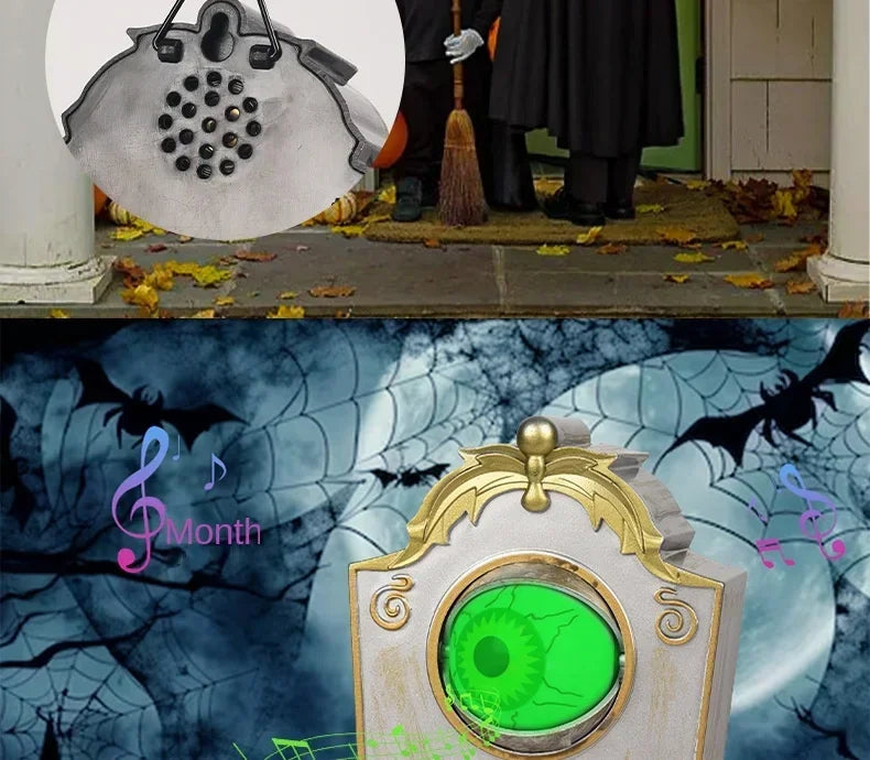 Halloween Scary Entryway Prop Frightening Talking Eyeball Cage Doorbell with Motion Sensor Eerie Sounds for Haunted Porch Setup