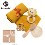 Baby Towel Bath Set Gift Box Cotton Blankets Newborn Milestone Cards Wooden Ring Rabbit Rattle Infant Brush for Baby Birth Gift