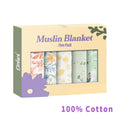 Elinfant 5Pcs Gift Set Bamboo Cotton Muslin Bib Burp Cloth 100% Cotton 60*60Cm 2 Layers Baby Scarf Handkerchief