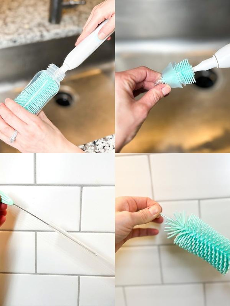 Mommed Electric Bottle Cleaning Brush, Baby Bottle Brush Cleaner Water Bottle Cleaning Kit, Nipple Brush Pacifier Cleaner Straw Cleaner Brush for Newborns,4 Packs Set