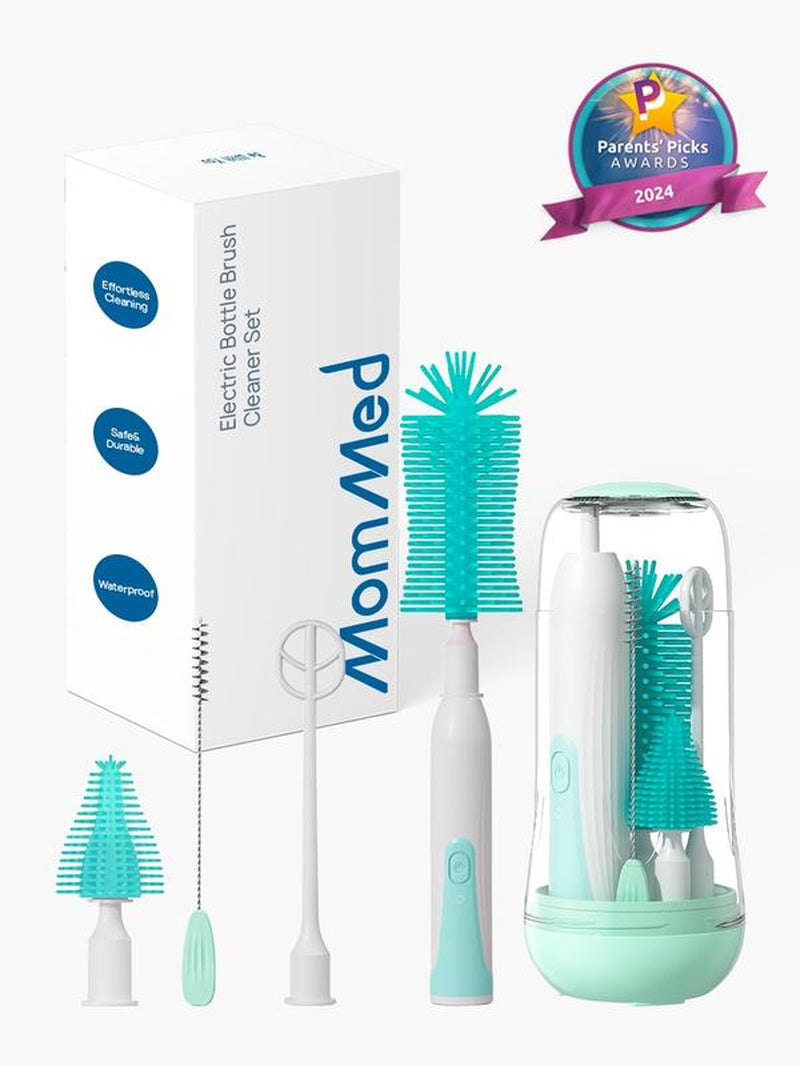 Mommed Electric Bottle Cleaning Brush, Baby Bottle Brush Cleaner Water Bottle Cleaning Kit, Nipple Brush Pacifier Cleaner Straw Cleaner Brush for Newborns,4 Packs Set