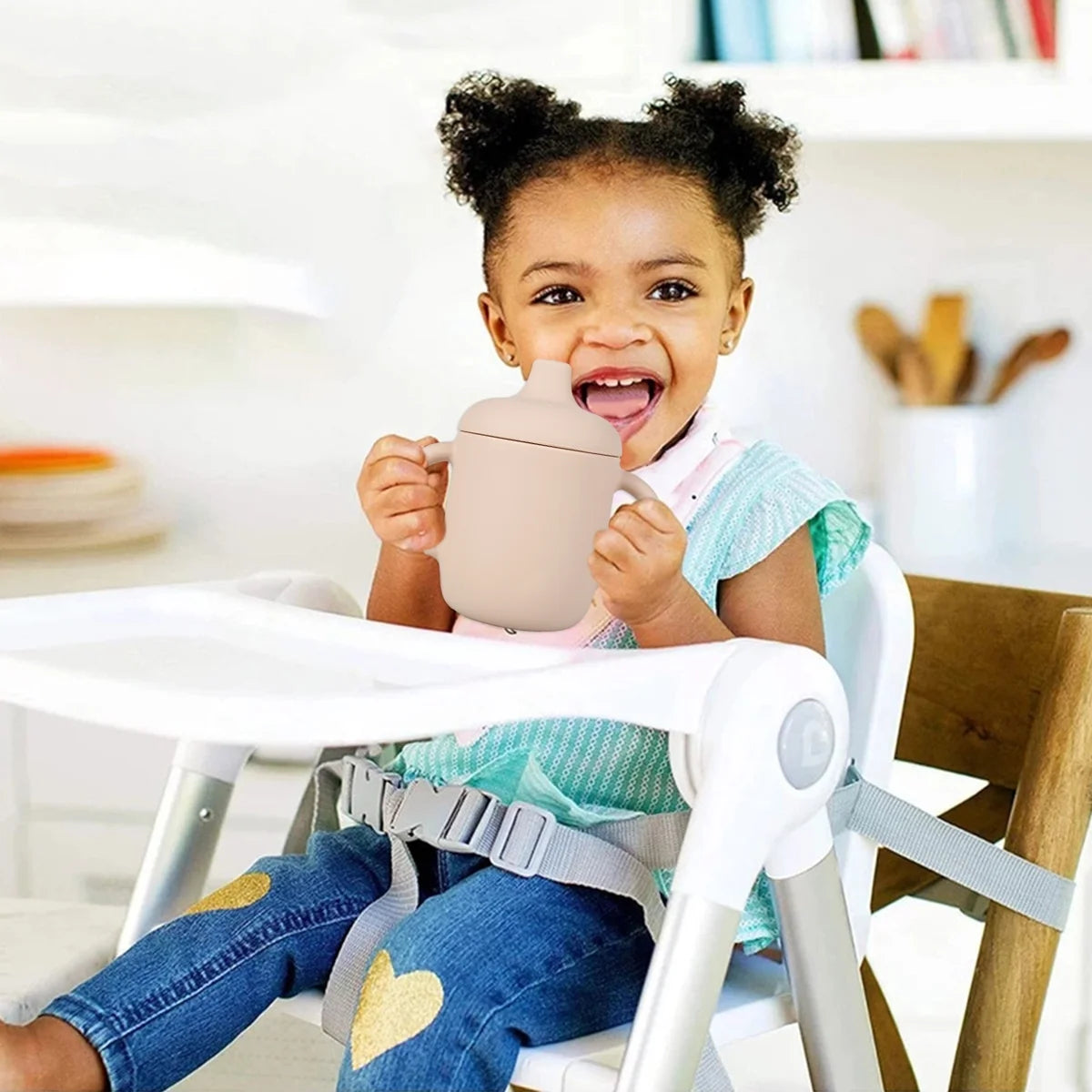Silicone Sippy Cup Training for Baby 6 Months+ Soft with Straw Spill Proof Cups Toddlers Handles and Spout Lid Easy Grip,Toddler Training Cup with Handles