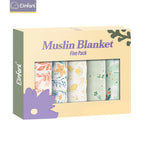Elinfant 5Pcs Gift Set Bamboo Cotton Muslin Bib Burp Cloth 100% Cotton 60*60Cm 2 Layers Baby Scarf Handkerchief
